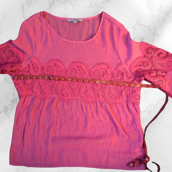VALERIE STEVENS Women's Pink Crochet Paisley Lace Boho Bell Sleeve Top XL - Picture 11 of 14